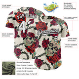 Custom Cream White-Black 3D Mexican Skull And Flower Authentic Baseball Jersey