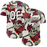 Custom Cream White-Black 3D Mexican Skull And Flower Authentic Baseball Jersey