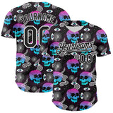 Custom Black White 3D Pattern Design Rave Psychedelic Skull Authentic Baseball Jersey