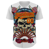Custom White Orange Black-Yellow 3D Pattern Design Rave Party Vintage Geisha Skull Authentic Baseball Jersey