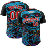 Custom Black Red-White 3D Pattern Design Burner Costumes Horror Skull Authentic Baseball Jersey