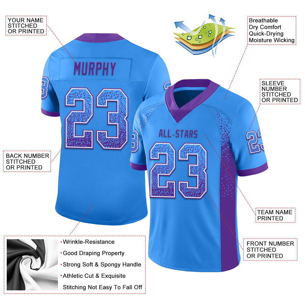 Custom Powder Blue Purple-White Drift Fashion Football Jersey