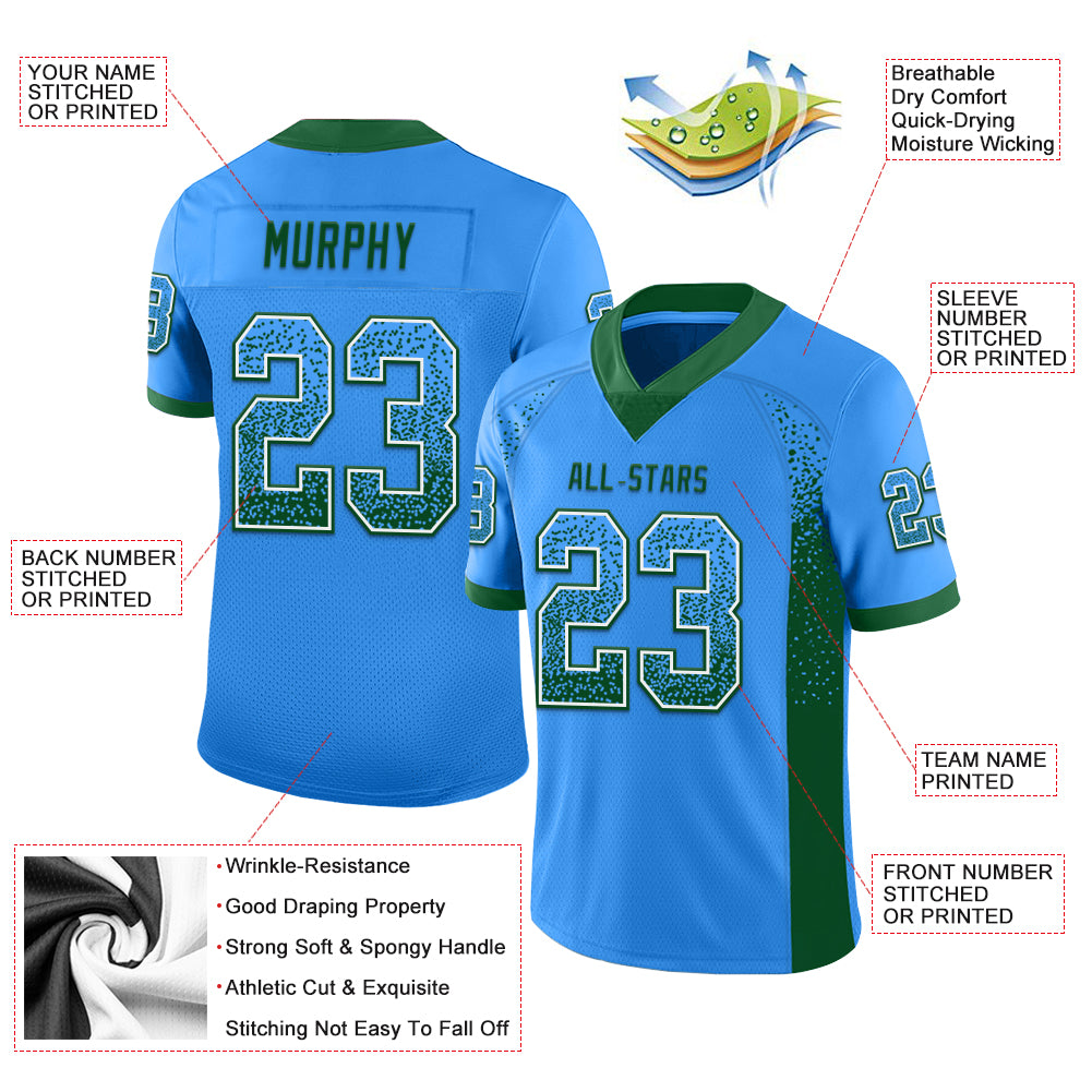 Custom Powder Blue Green-White Drift Fashion Football Jersey