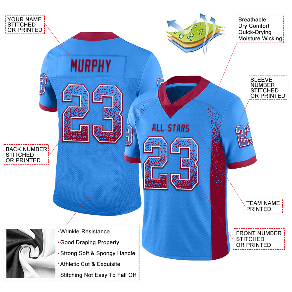 Custom Powder Blue Maroon-White Drift Fashion Football Jersey