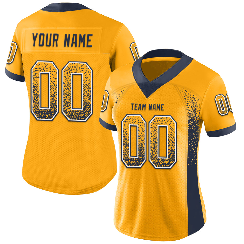 Custom Gold Navy-White Drift Fashion Football Jersey