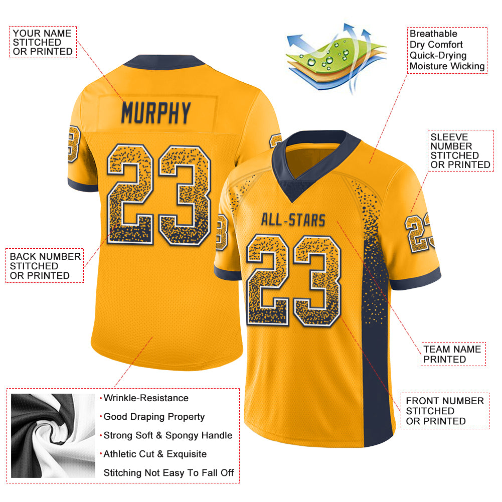 Custom Gold Navy-White Drift Fashion Football Jersey