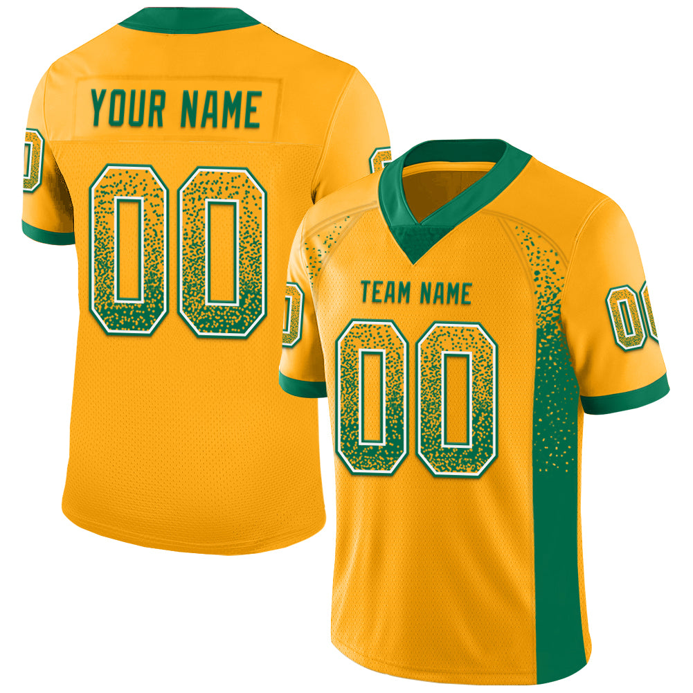 Custom Gold Kelly Green-White Drift Fashion Football Jersey