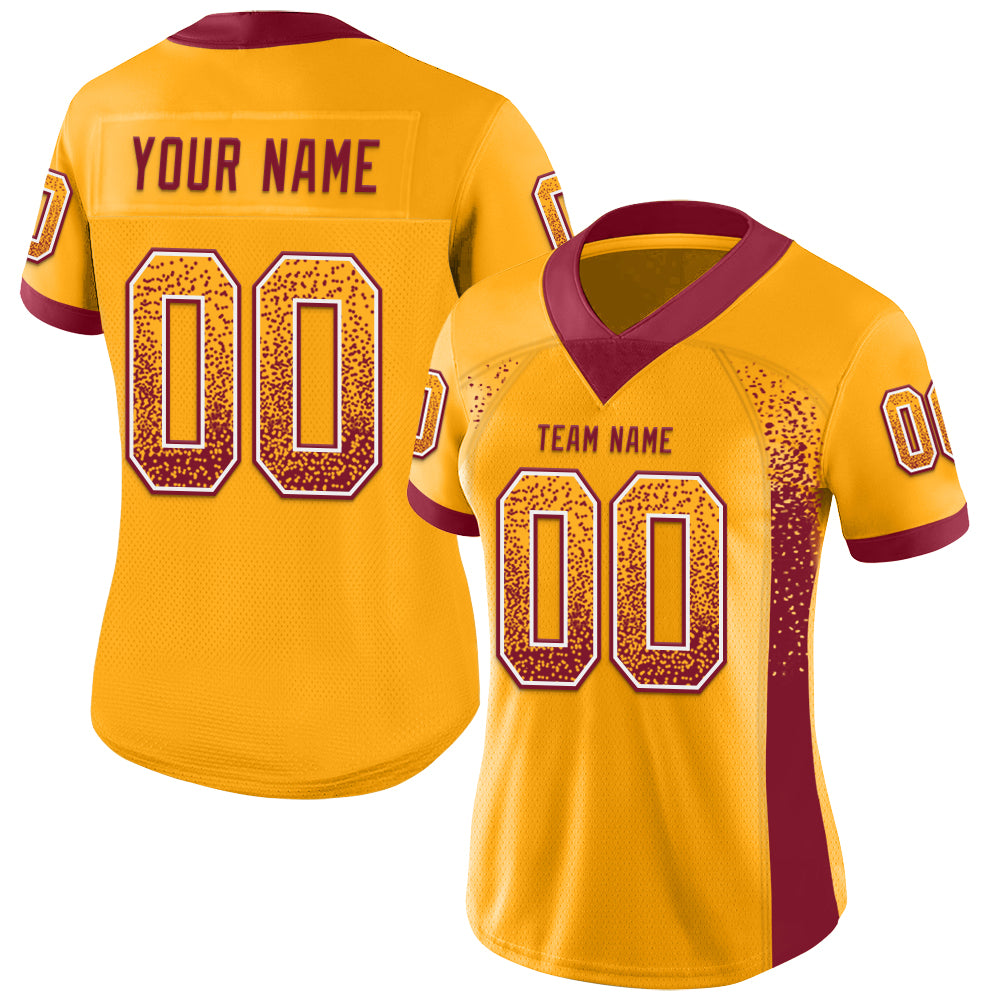 Custom Gold Crimson-White Drift Fashion Football Jersey