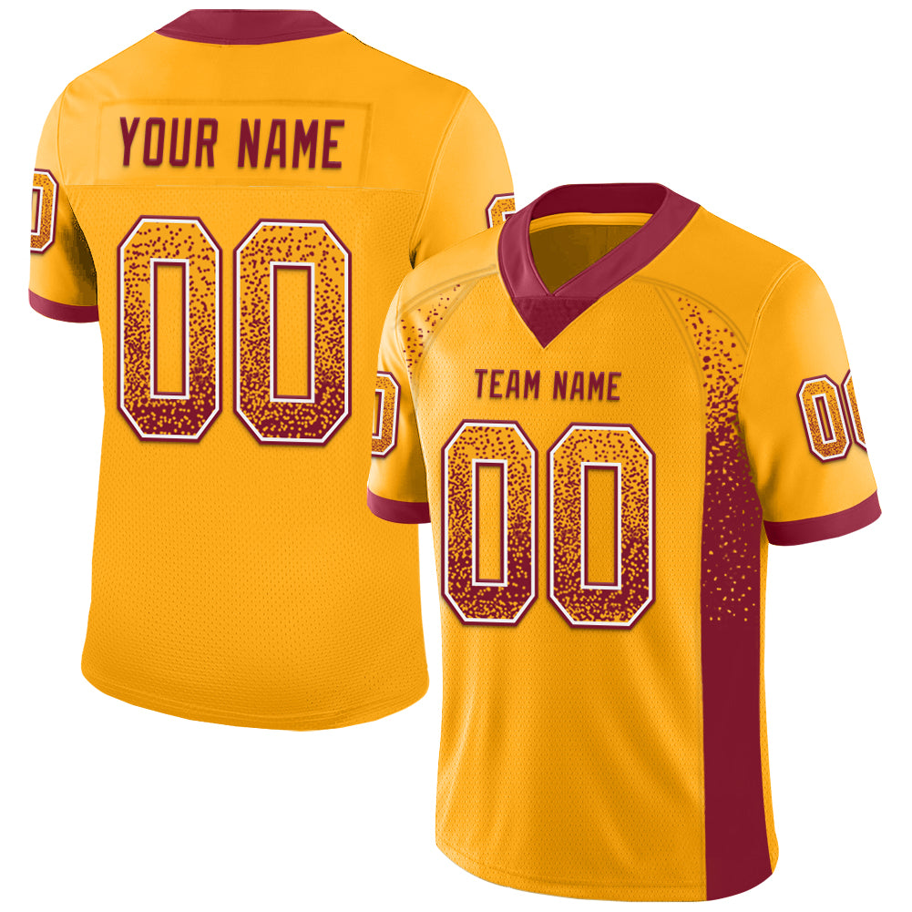 Custom Gold Crimson-White Drift Fashion Football Jersey