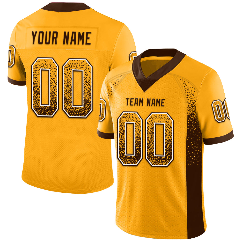 Custom Gold Brown-White Drift Fashion Football Jersey