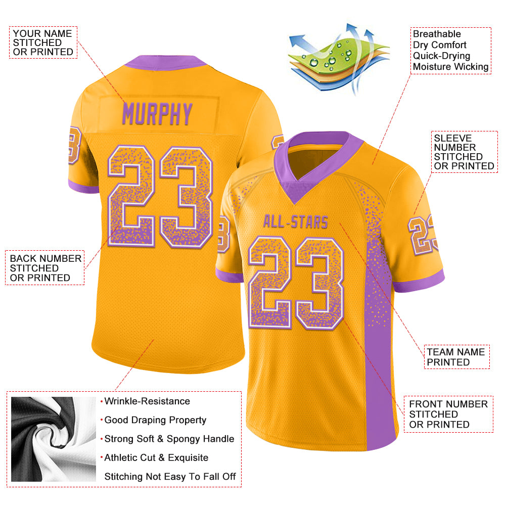 Custom Gold Medium Purple-White Drift Fashion Football Jersey