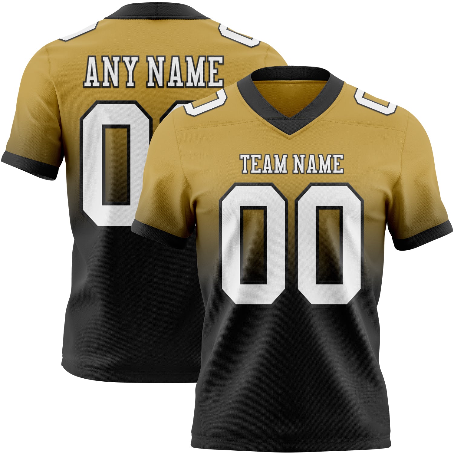 Custom Old Gold White-Black Mesh Authentic Fade Fashion Football Jersey