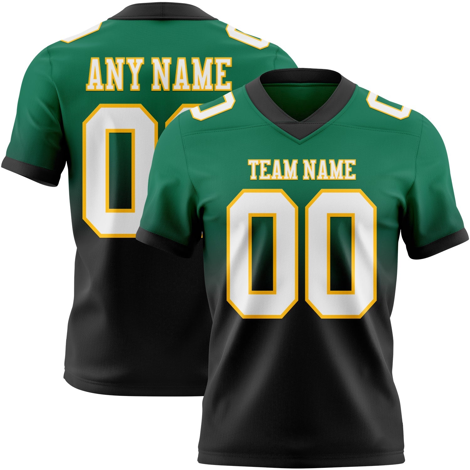 Custom Kelly Green White Black-Gold Mesh Authentic Fade Fashion Football Jersey