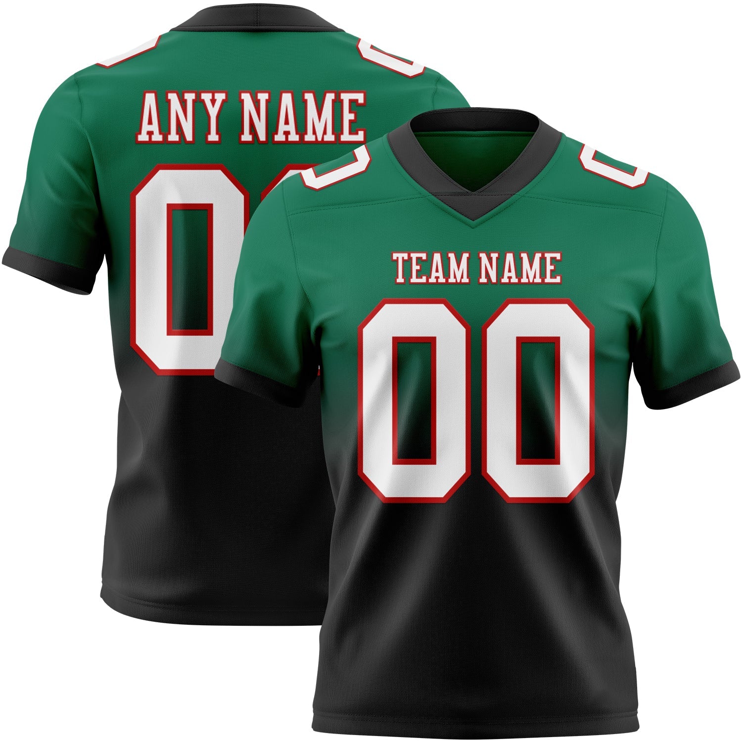 Custom Kelly Green White Black-Red Mesh Authentic Fade Fashion Football Jersey