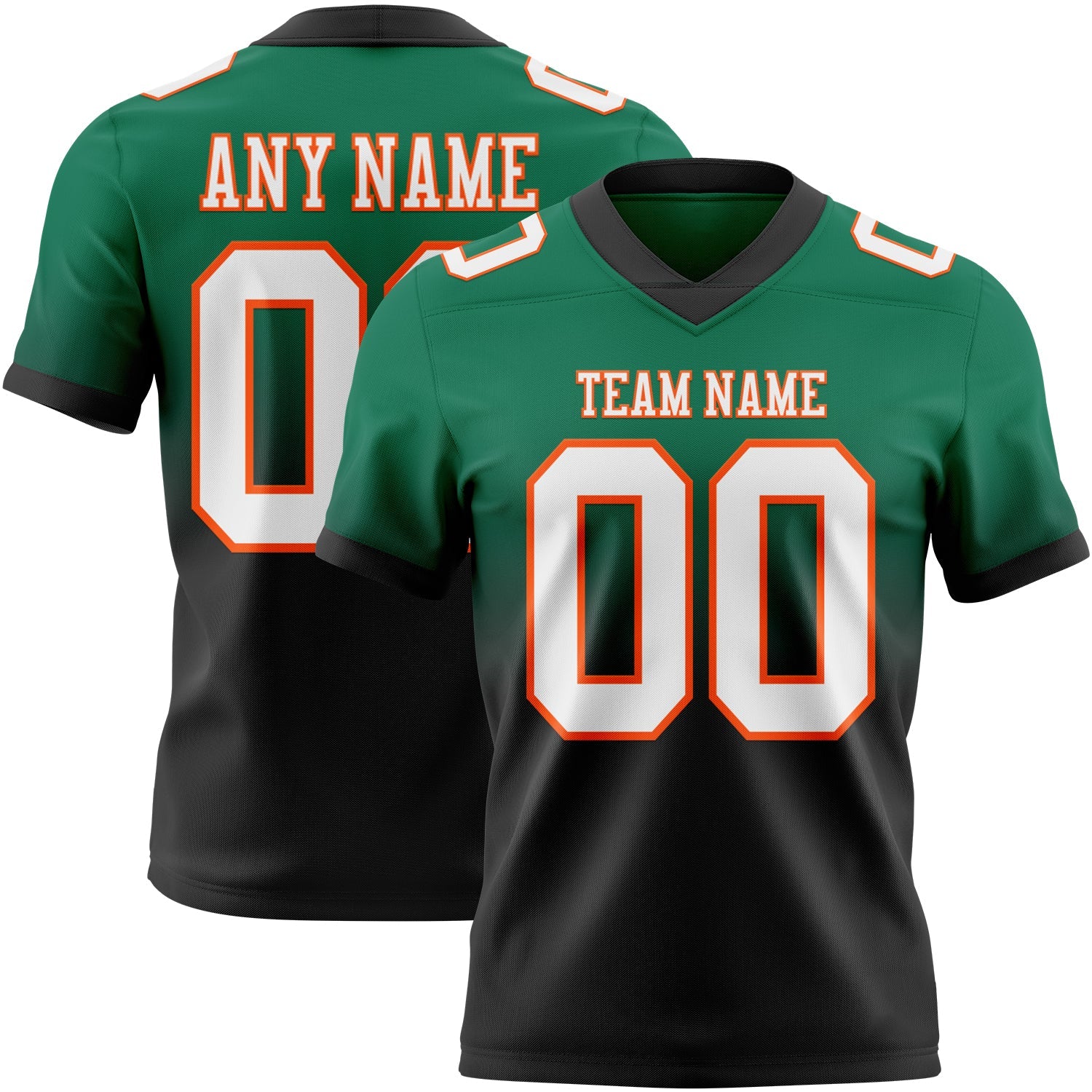 Custom Kelly Green White Black-Orange Mesh Authentic Fade Fashion Football Jersey