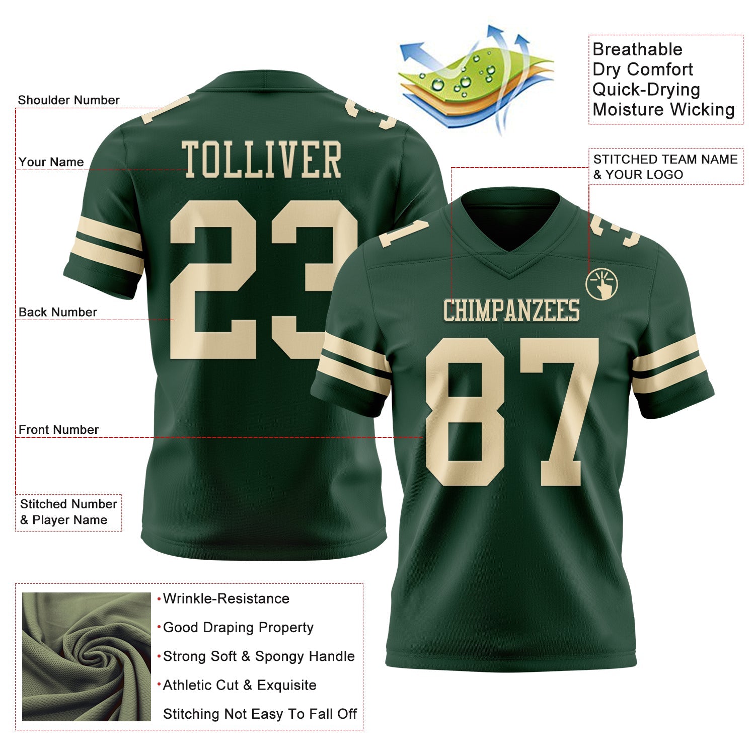 Custom Green Cream Mesh Authentic Football Jersey