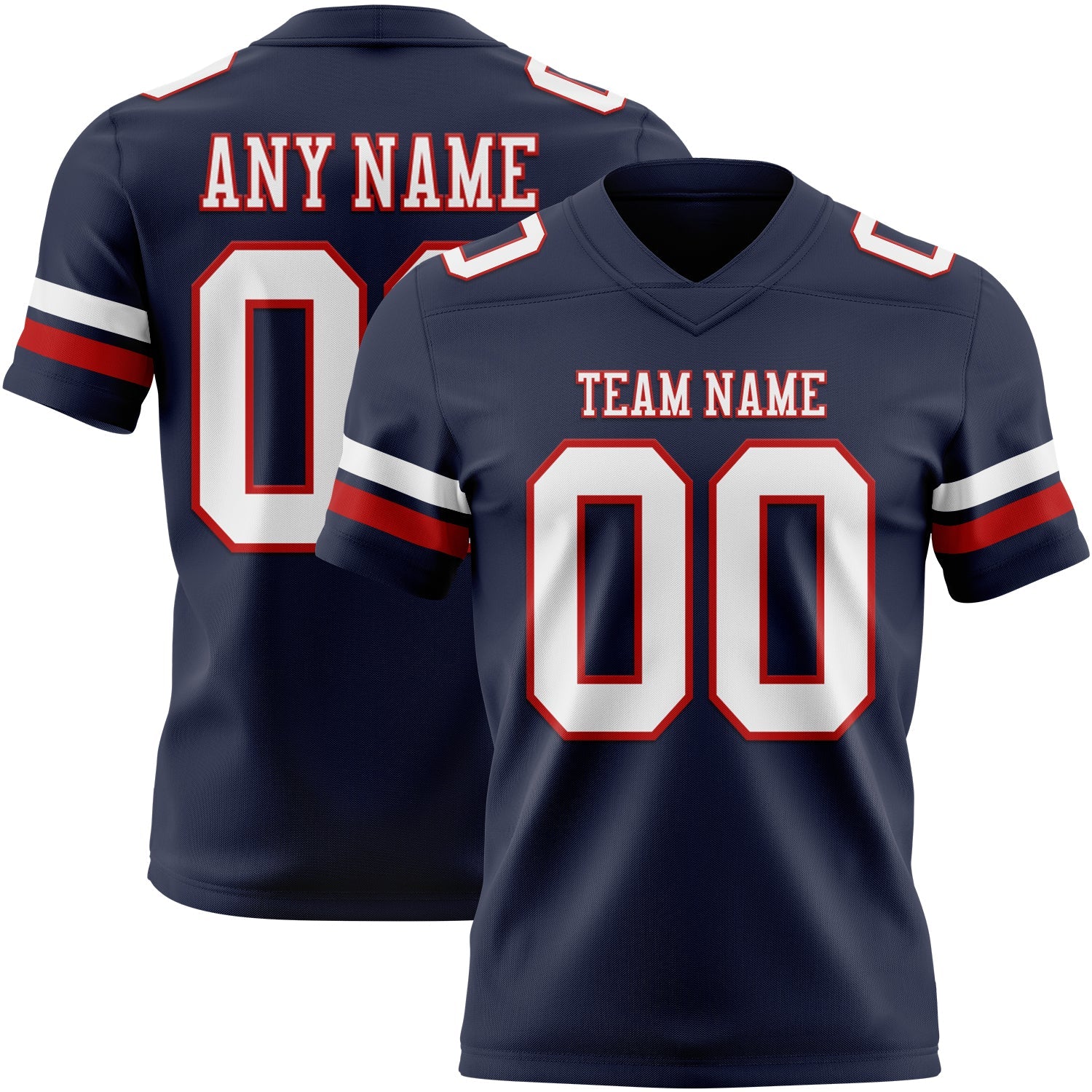 Custom Navy White-Red Mesh Authentic Football Jersey