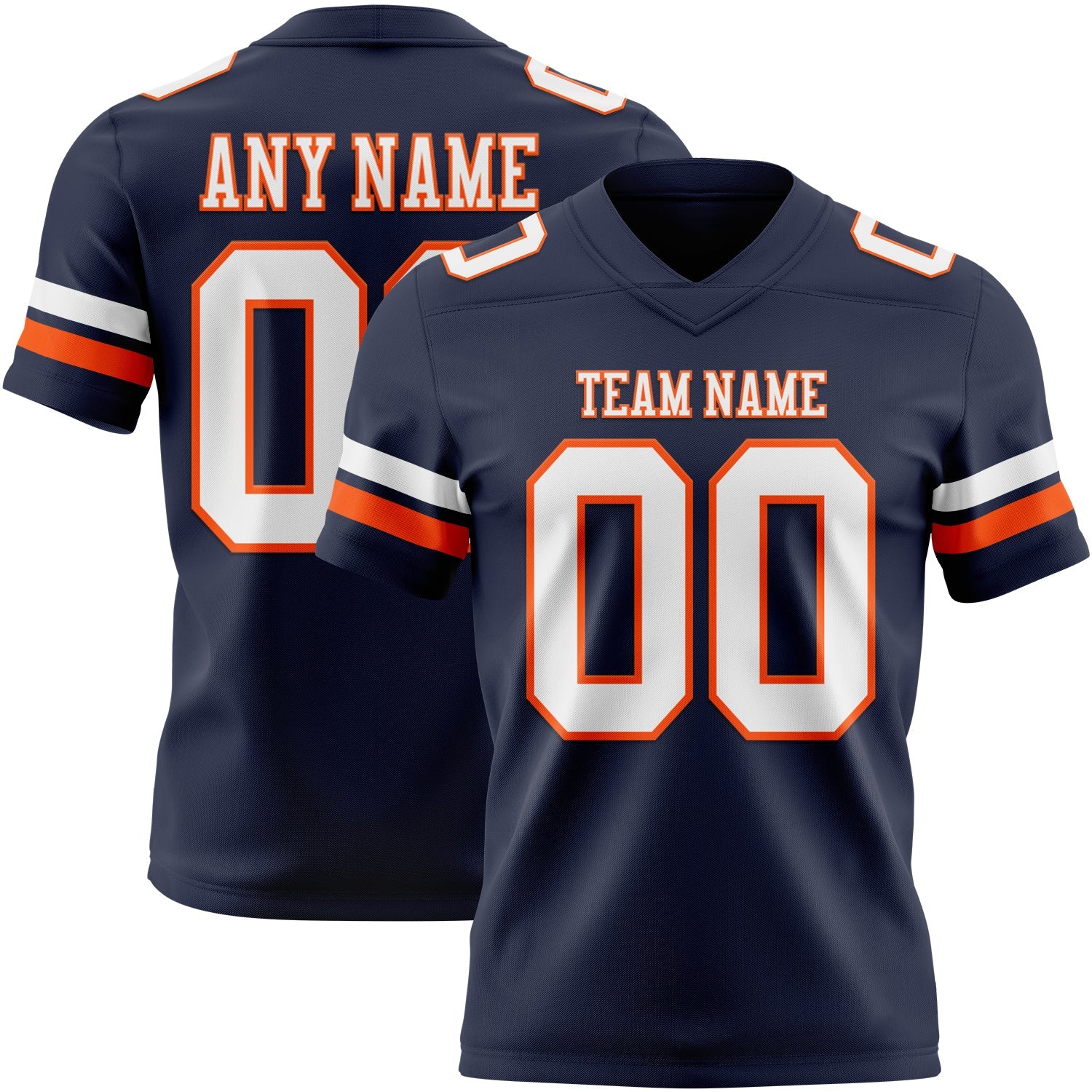 Custom Navy White-Orange Mesh Authentic Football Jersey