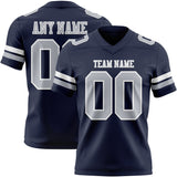 Custom Navy Gray-White Mesh Authentic Football Jersey