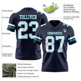 Custom Navy White-Teal Mesh Authentic Football Jersey