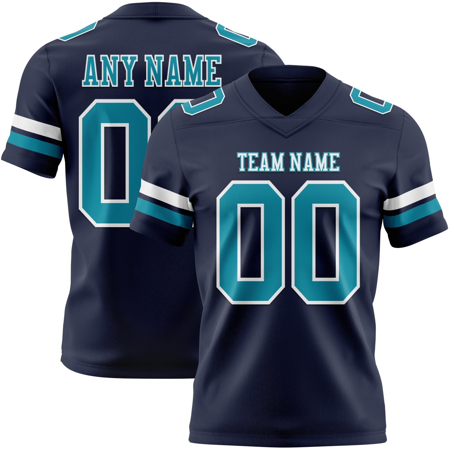 Custom Navy Teal-White Mesh Authentic Football Jersey