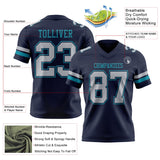 Custom Navy Gray-Teal Mesh Authentic Football Jersey