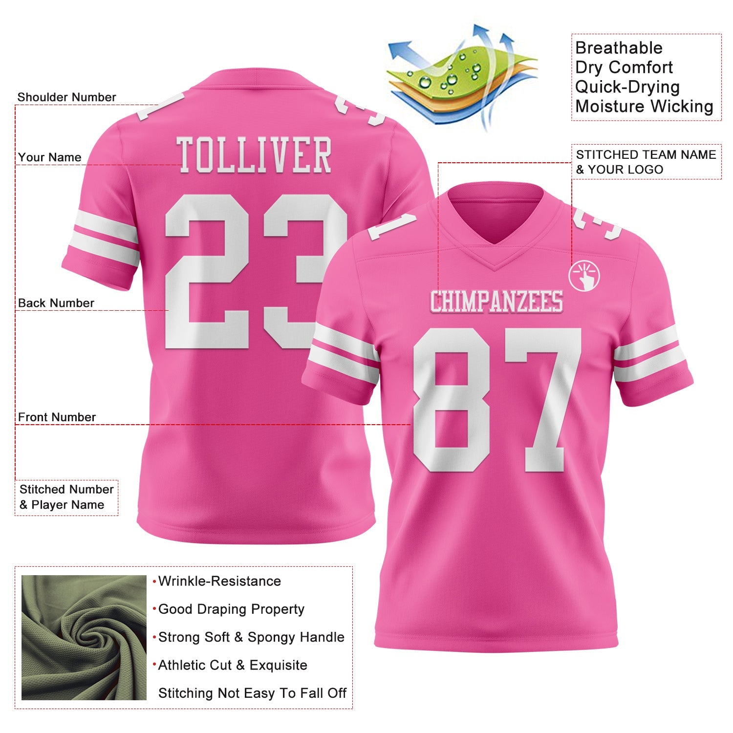 Custom Pink White Mesh Authentic Football Jersey