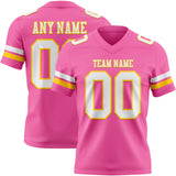 Custom Pink White-Yellow Mesh Authentic Football Jersey