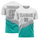 Custom White Gray Aqua-Black Gradient Geometric Shape Sublimation Soccer Uniform Jersey