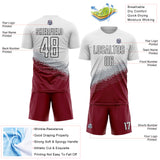 Custom White Gray Crimson-Black Gradient Geometric Shape Sublimation Soccer Uniform Jersey