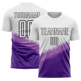 Custom White Medium Purple Purple-Black Gradient Geometric Shape Sublimation Soccer Uniform Jersey