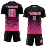 Custom Black Pink-White Gradient Line Sublimation Soccer Uniform Jersey