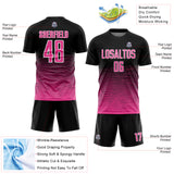 Custom Black Pink-White Gradient Line Sublimation Soccer Uniform Jersey