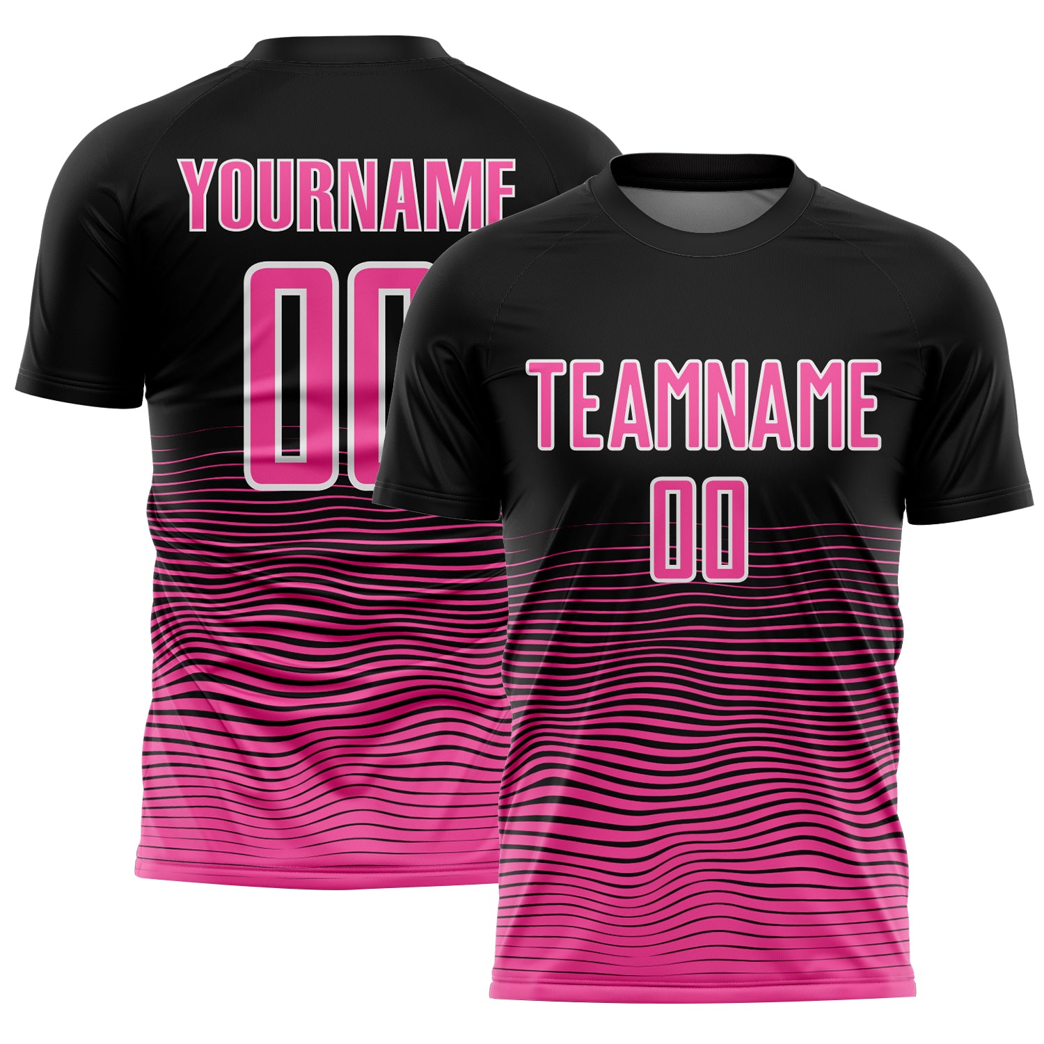 Custom Black Pink-White Gradient Line Sublimation Soccer Uniform Jersey