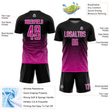 Custom Black Deep Pink-White Gradient Line Sublimation Soccer Uniform Jersey