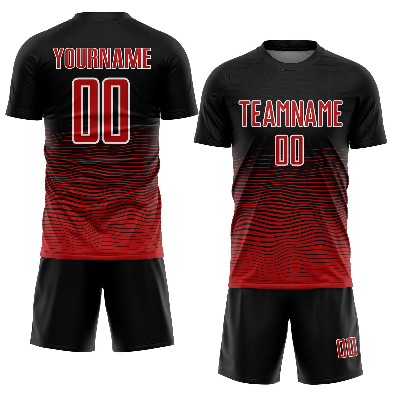 Custom Black Red-White Gradient Line Sublimation Soccer Uniform Jersey