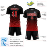 Custom Black Red-White Gradient Line Sublimation Soccer Uniform Jersey