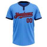 Custom Electric Blue Navy Pinstripe Red Two-Button Unisex Softball Jersey