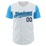 Custom White Sky Blue Pinstripe Navy Authentic Two Tone Baseball Jersey