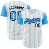 Custom White Sky Blue Pinstripe Navy Authentic Two Tone Baseball Jersey