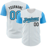 Custom White Sky Blue Pinstripe Black Authentic Two Tone Baseball Jersey