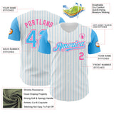 Custom White Sky Blue Pinstripe Pink Authentic Two Tone Baseball Jersey