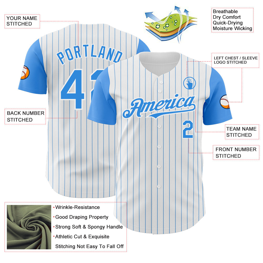 Custom White Electric Blue Pinstripe Electric Blue Authentic Two Tone Baseball Jersey