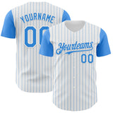 Custom White Electric Blue Pinstripe Electric Blue Authentic Two Tone Baseball Jersey