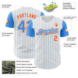 Custom White Electric Blue Pinstripe Orange Authentic Two Tone Baseball Jersey