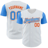 Custom White Electric Blue Pinstripe Orange Authentic Two Tone Baseball Jersey