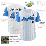 Custom White Electric Blue Pinstripe Navy Authentic Two Tone Baseball Jersey