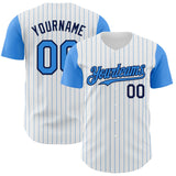 Custom White Electric Blue Pinstripe Navy Authentic Two Tone Baseball Jersey