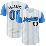 Custom White Electric Blue Pinstripe Black Authentic Two Tone Baseball Jersey