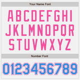 Custom White Electric Blue Pinstripe Pink Authentic Two Tone Baseball Jersey